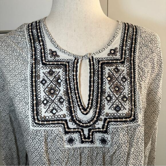 Lucky Brand Size S Cream Black Lilah Mirror Embroidered Top Gypsy Indie Boho - Picture 6 of 10